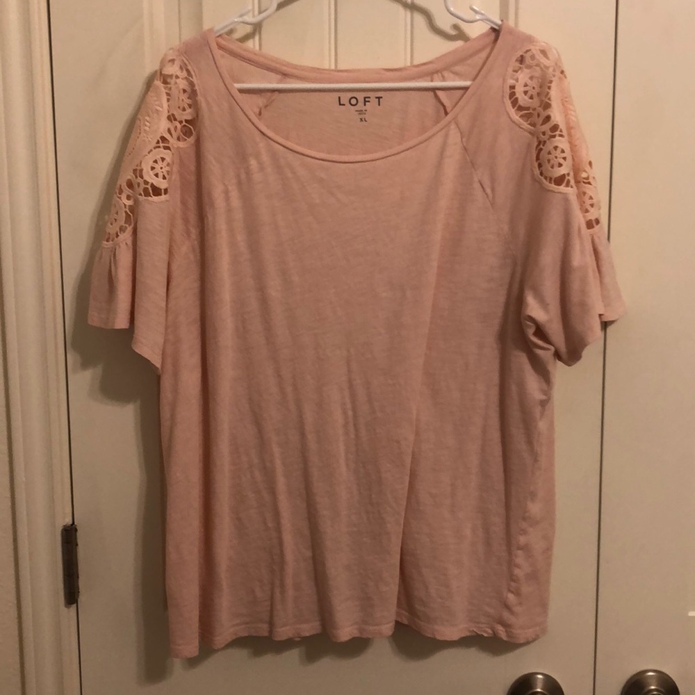 LOFT Pink Tee w/ Lace Shoulders
